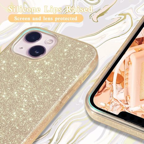 iPhone 15 - Glitter Back Cover - Goud