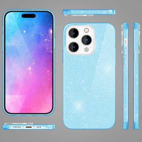 iPhone 15 Pro - Glitter Back Cover - Blauw