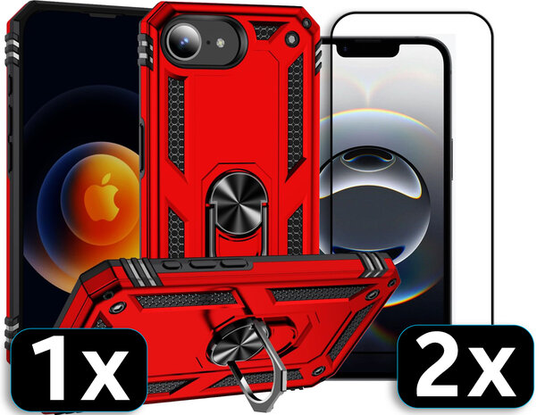 iPhone 16e - Rood - Kickstand Amor Back Cover &amp; 2x Glas