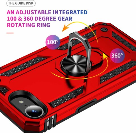 iPhone 16e - Rood - Kickstand Amor Back Cover &amp; 2x Glas