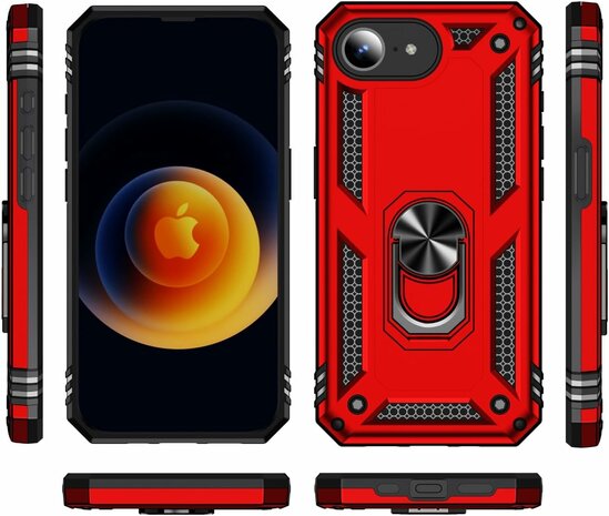 iPhone 16e - Rood - Kickstand Amor Back Cover &amp; 2x Glas