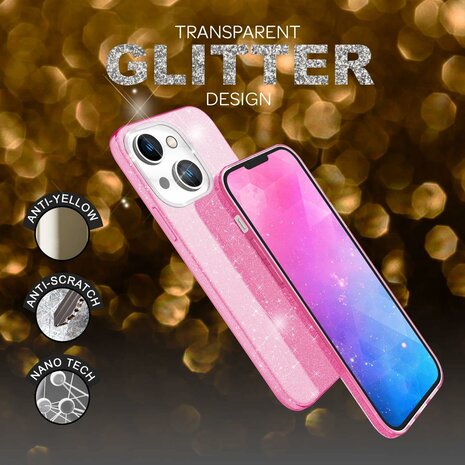 iPhone 15 Plus - Glitter Back Cover - Roze