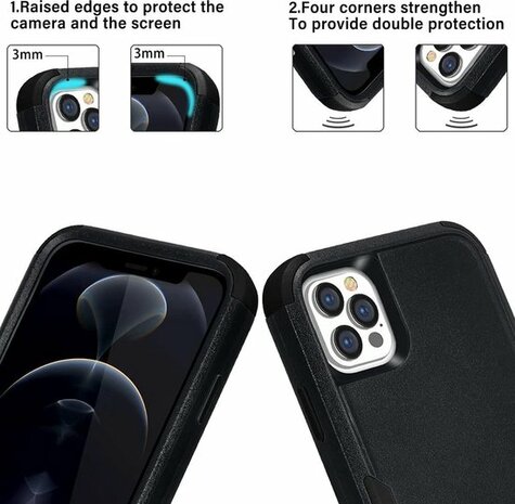 iPhone 12 Pro Max Zwart - Heavy Duty Armor