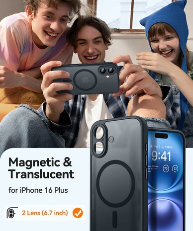 iPhone 16 - Matte MagSafe Armor Back Cover - Zwart