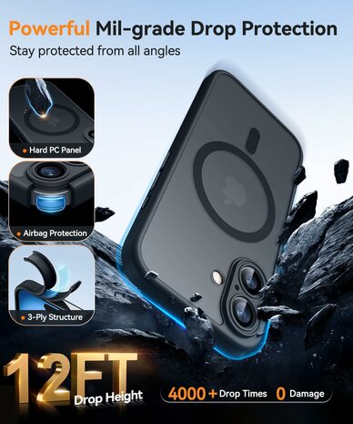 iPhone 16 - Matte MagSafe Armor Back Cover - Zwart