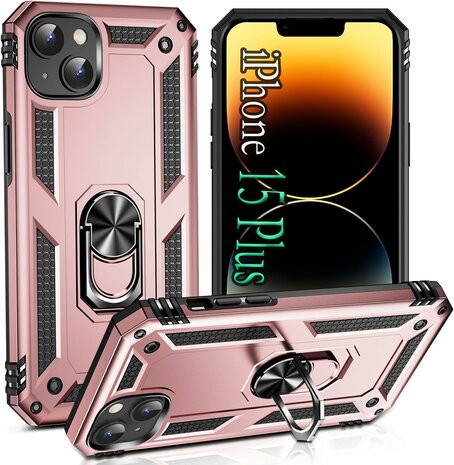 iPhone 15 Plus Rosegoud - Armor met Kickstand Ring