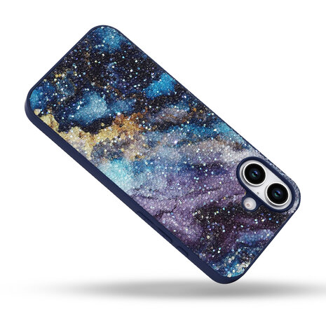 iPhone 16 - Diamant Marmer Glitter - Blauw
