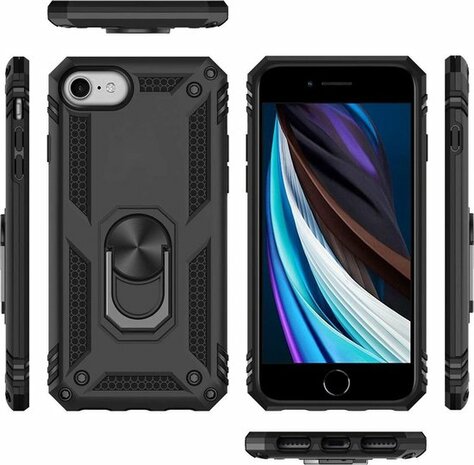 iPhone SE (2022 / 2020) - 6(s)/7/8 - Armor met Kickstand Ring - Zwart