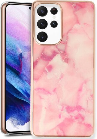 Samsung S24 Ultra - Marmer Back Cover - Roze