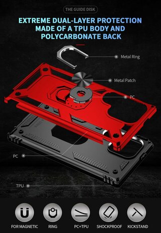 Samsung S24 Ultra Rood - Armor met Kickstand Ring