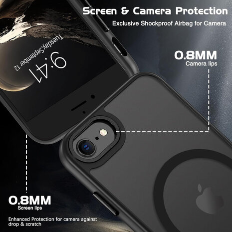 iPhone SE 2022 - Zwart - MagSafe Matte Armor met Cam Bescherming