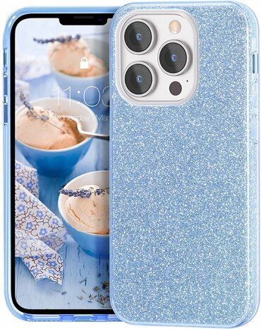 iPhone 14 Pro - Glitter Back Cover - Blauw
