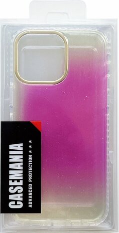 iPhone 14 Pro - Regenboog Glitter Back Cover - Paars