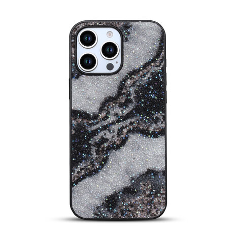 iPhone 16 Pro - Diamant Marmer Glitter - Zwart