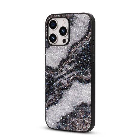 iPhone 16 Pro - Diamant Marmer Glitter - Zwart