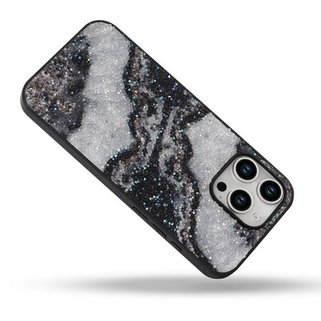 iPhone 16 Pro - Diamant Marmer Glitter - Zwart