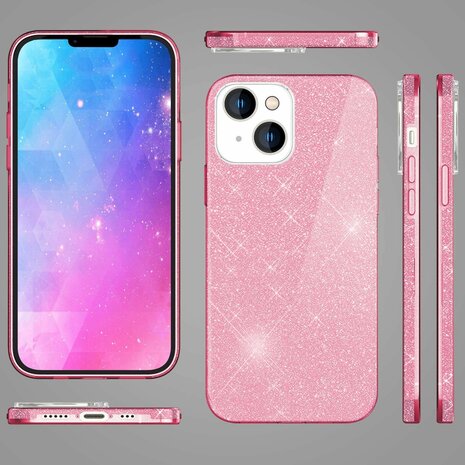 iPhone 15 - Glitter Back Cover - Roze