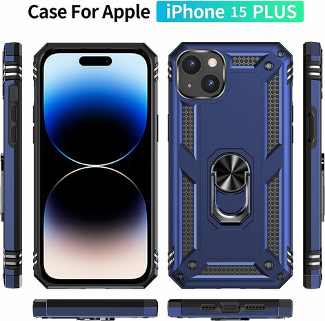 iPhone 15 Plus Blauw - Armor met Kickstand Ring