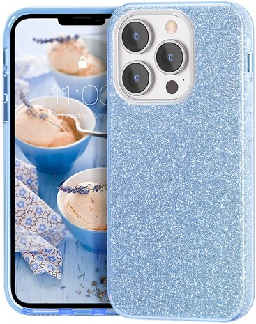 iPhone 14 Pro Max - Glitter Back Cover - Blauw