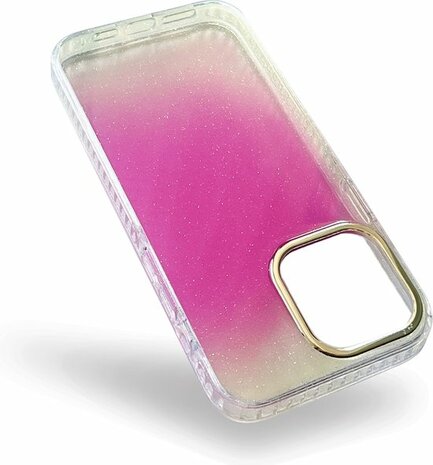 iPhone 14 Pro Max - Regenboog Glitter Back Cover - Paars