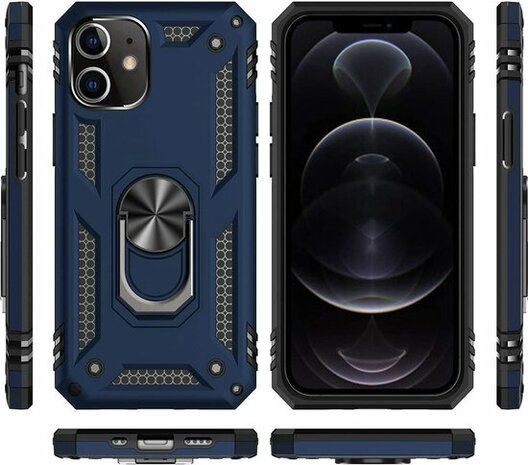 iPhone 12 Mini Blauw - Armor met Kickstand Ring