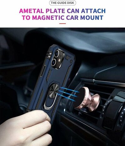 iPhone 12 Mini Blauw - Armor met Kickstand Ring