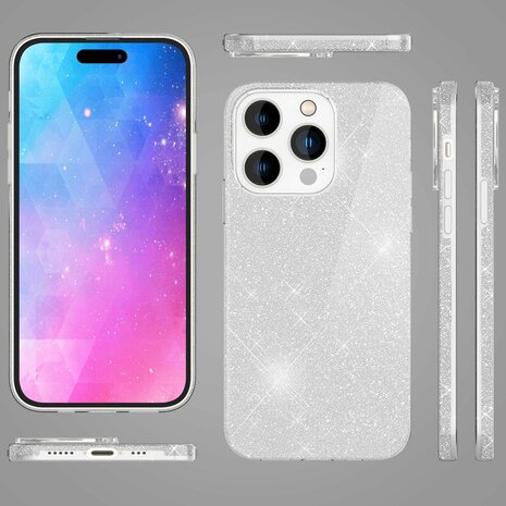 iPhone 15 Pro Max - Glitter Back Cover - Zilver
