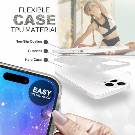 iPhone 15 Pro Max - Glitter Back Cover - Zilver
