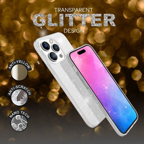 iPhone 15 Pro Max - Glitter Back Cover - Zilver