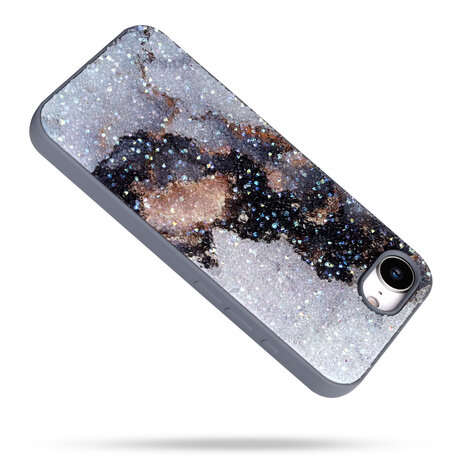 iPhone 16E - Marmer Diamant Glitter - Grijs