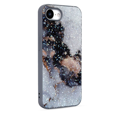 iPhone 16E - Marmer Diamant Glitter - Grijs