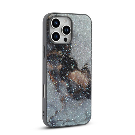 iPhone 16 Pro - Diamant Marmer Glitter - Grijs