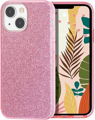 iPhone 14 - Glitter Back Cover - Roze