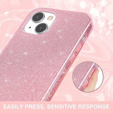 iPhone 14 - Glitter Back Cover - Roze