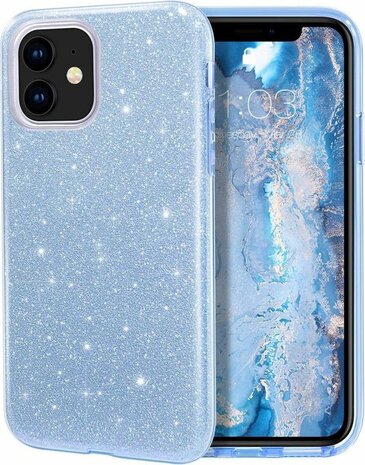 iPhone 12 Mini - Glitter Back Cover - Blauw