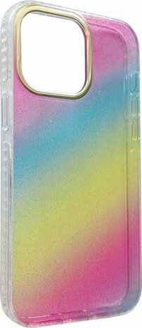 iPhone 14 Pro - Regenboog Glitter Back Cover - Spectrum