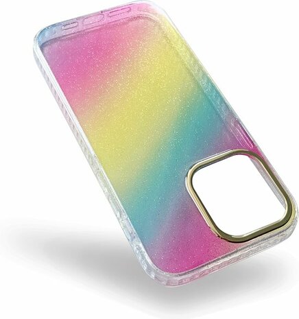 iPhone 14 Pro - Regenboog Glitter Back Cover - Spectrum