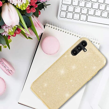 A14 - Glitter Back Cover &amp; 2x Glas - Goud