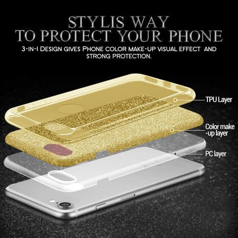 A14 - Glitter Back Cover &amp; 2x Glas - Goud