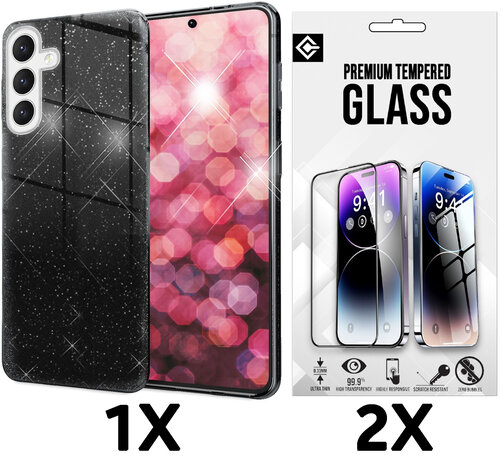 Samsung Galaxy A56 - Zwart - Glitter Back Cover - 2x Glas
