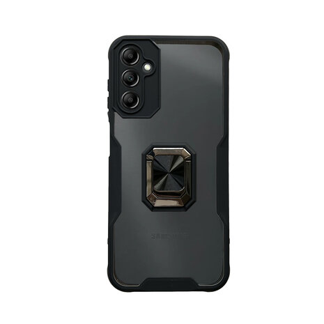 Samsung A14 Zwart - Transparant Back Cover Kickstand Ring