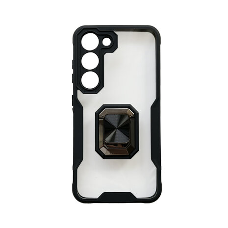 Samsung A14 Zwart - Transparant Back Cover Kickstand Ring