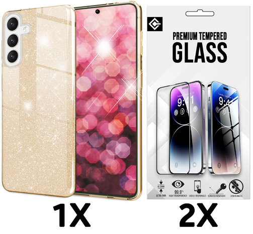 Samsung Galaxy A56 - Goud - Glitter Back Cover - 2x Glas