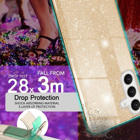 Samsung Galaxy A56 - Goud - Glitter Back Cover - 2x Glas
