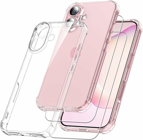 iPhone 16 - Anti Shock &amp; 2X Glas - Transparant