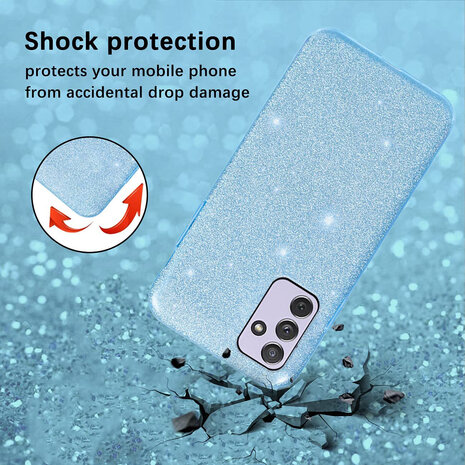 A55 - Blauw - 2X Glas - Glitter Back Cover