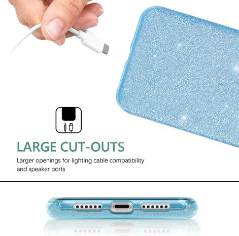 A55 - Blauw - 2X Glas - Glitter Back Cover