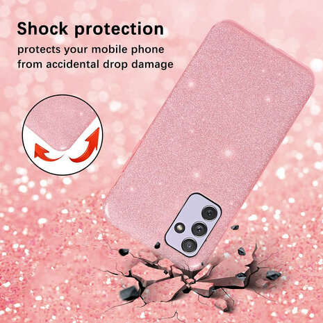 A55 - Roze - 2X Glas - Glitter Back Cover