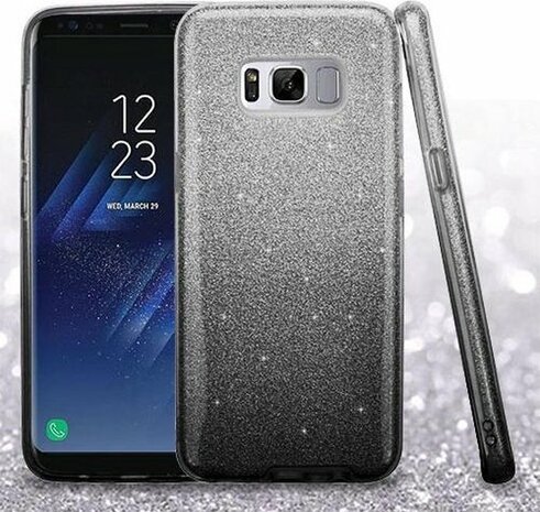 Samsung S8 - Glitter Back Cover - Zwart &amp; Zilver