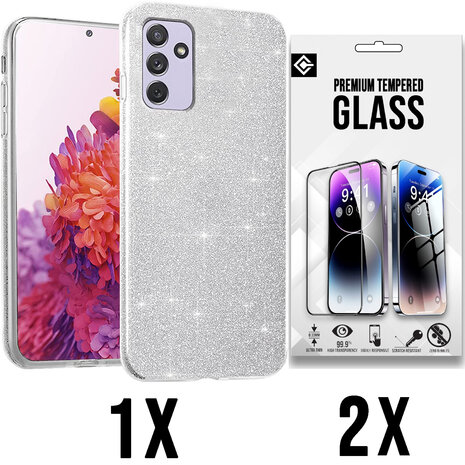A55 - Zilver - 2X Glas - Glitter Back Cover